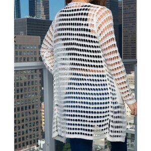 NEW  Ivory Open Knit Long Sleeve Cardigan with Front Pockets. Bohemian Y2K